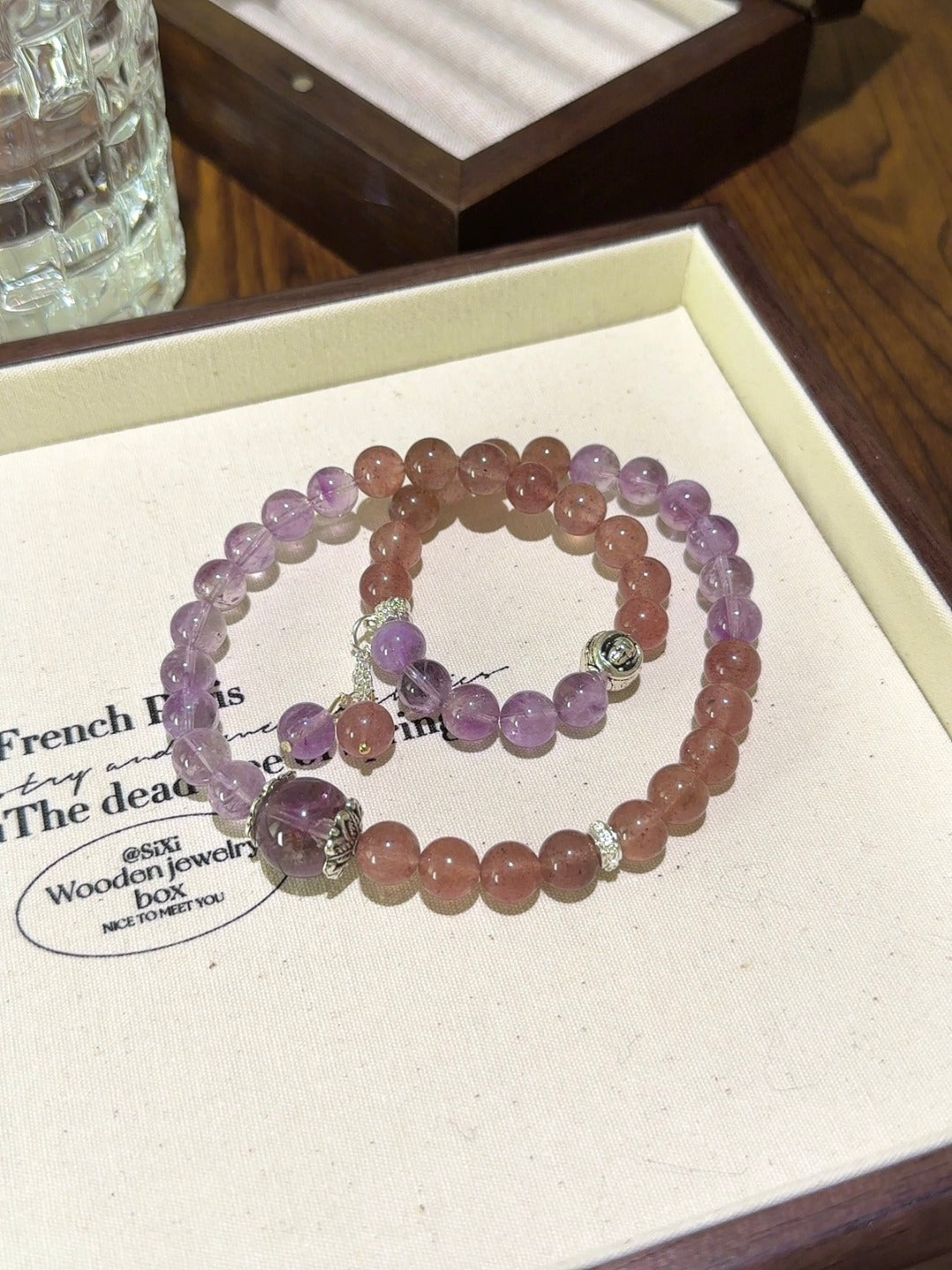 ▫️▪️ Strawberry crystal amethyst multi-circle bracelet